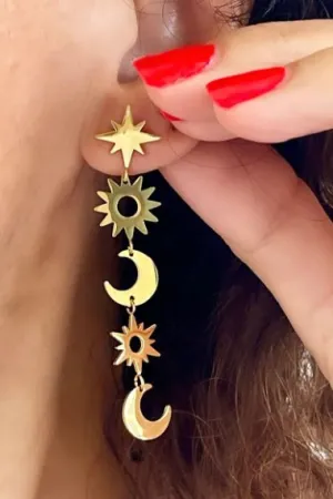 Celestial Sun Moon Stars Earrings