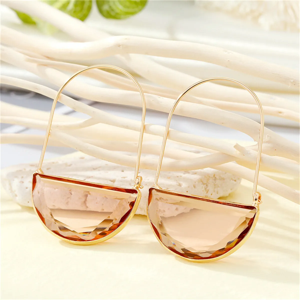 Champagne Crystal & 18K Gold-Plated Semicircle Drop Earrings