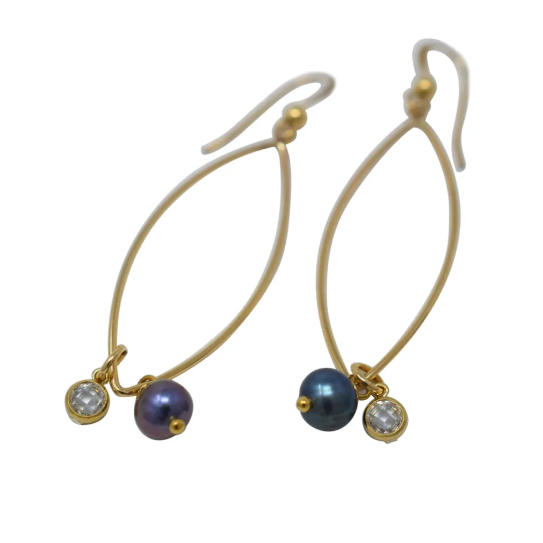 Charming :: Peacock Pearl Marquis Earrings, gold filled