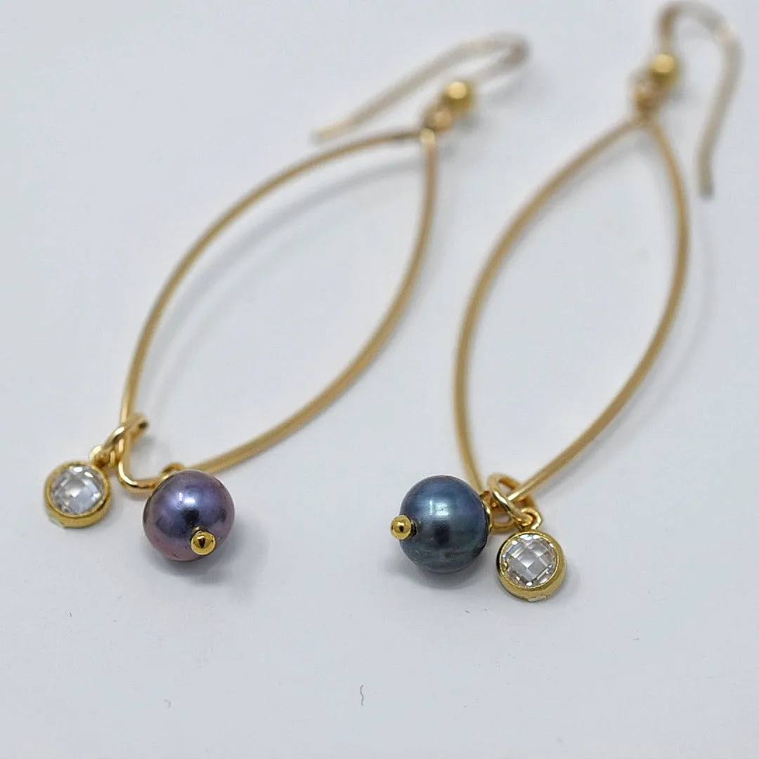 Charming :: Peacock Pearl Marquis Earrings, gold filled