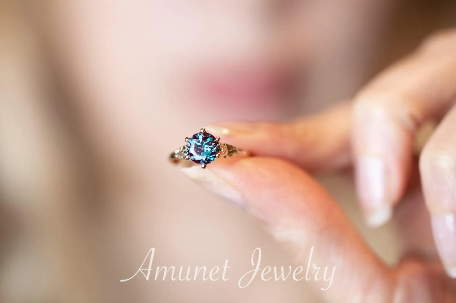 Chatham solitaire alexandrite engagement ring,  alexandrite engagement ring.