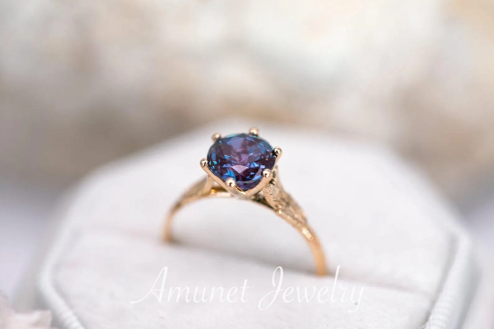 Chatham solitaire alexandrite engagement ring,  alexandrite engagement ring.