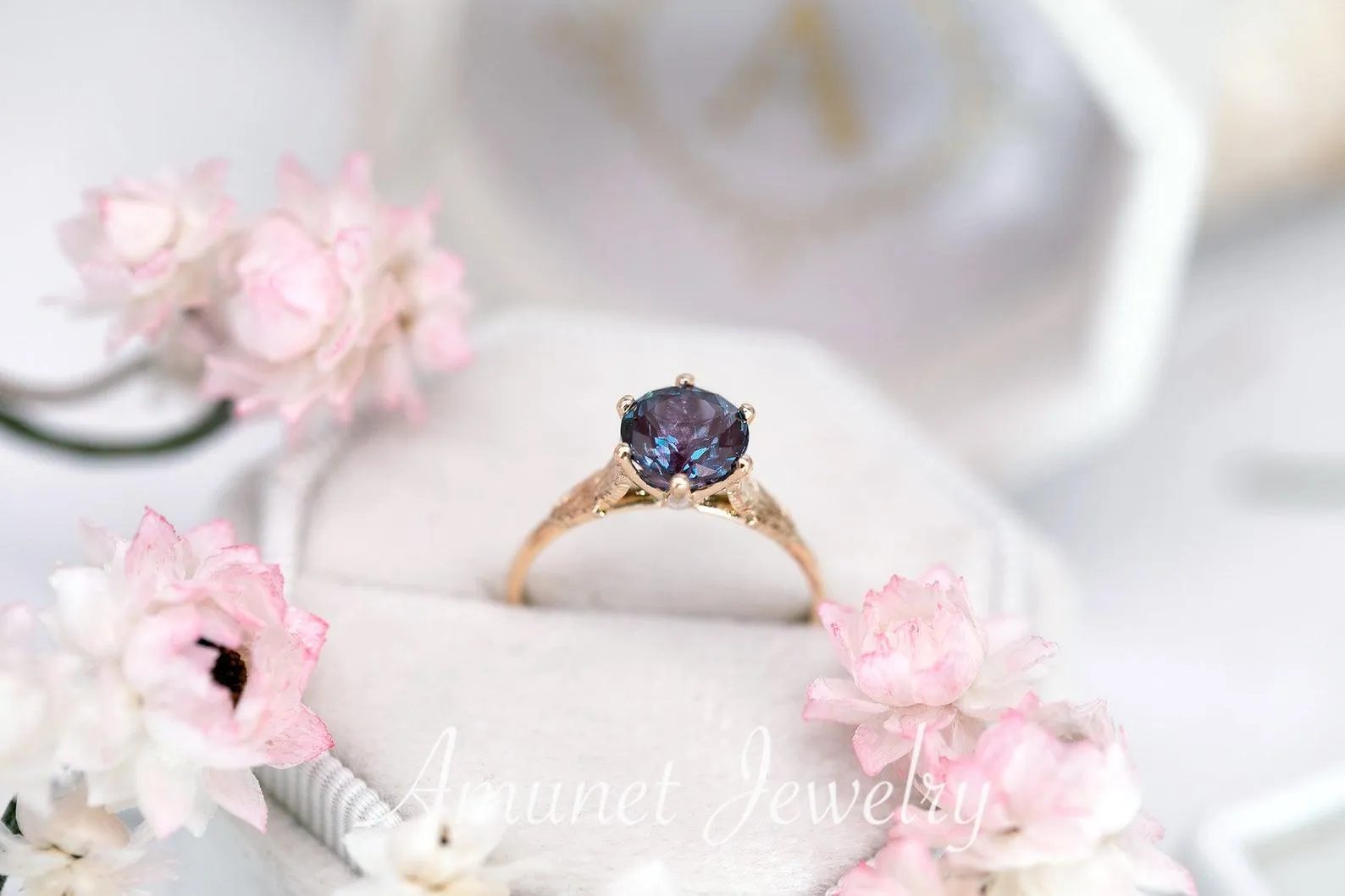 Chatham solitaire alexandrite engagement ring,  alexandrite engagement ring.