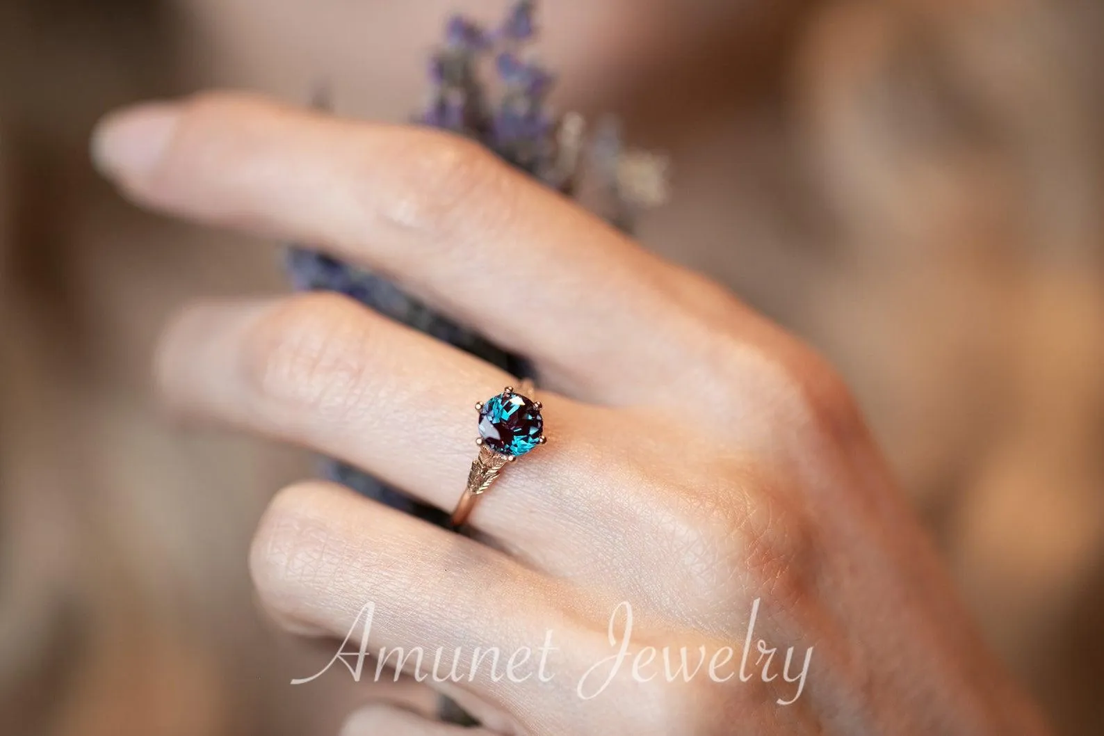 Chatham solitaire alexandrite engagement ring,  alexandrite engagement ring.