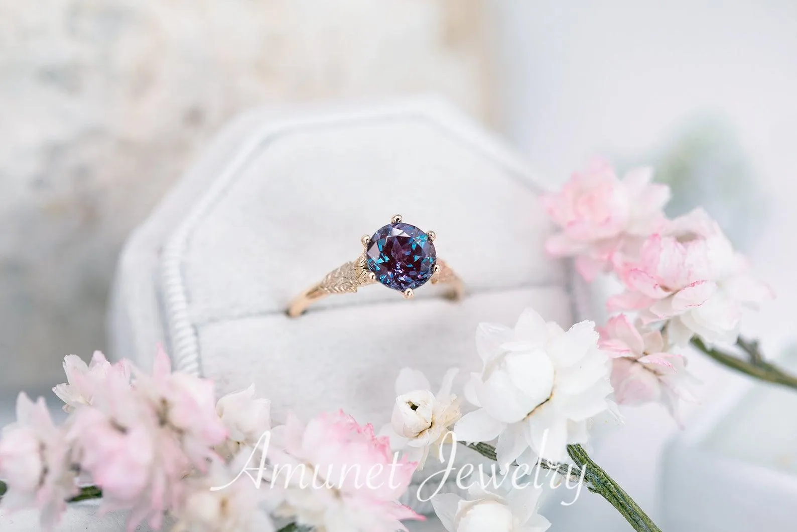 Chatham solitaire alexandrite engagement ring,  alexandrite engagement ring.