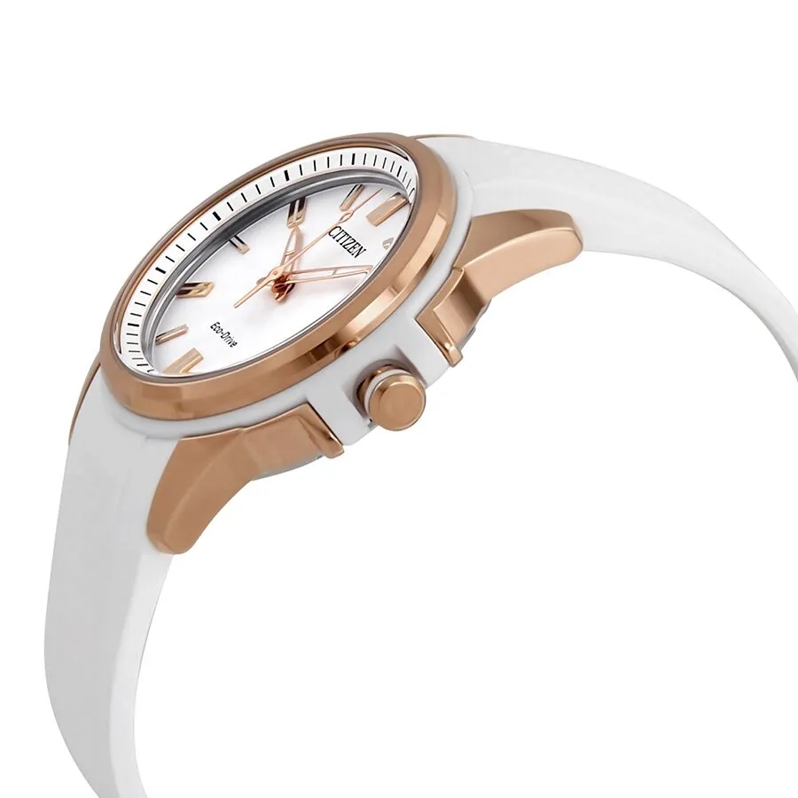 Citizen AR Eco-Drive Silver Dial Ladies White Silicone Watch FE6136-01A