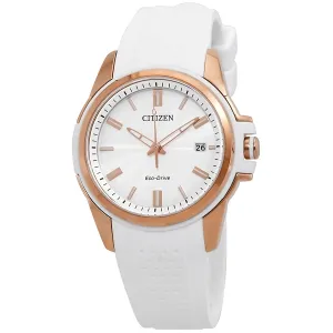 Citizen AR Eco-Drive Silver Dial Ladies White Silicone Watch FE6136-01A