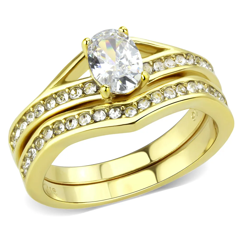 CJ3706 Wholesale Women's Stainless Steel IP Gold AAA Grade CZ Clear Stackable Ring Set