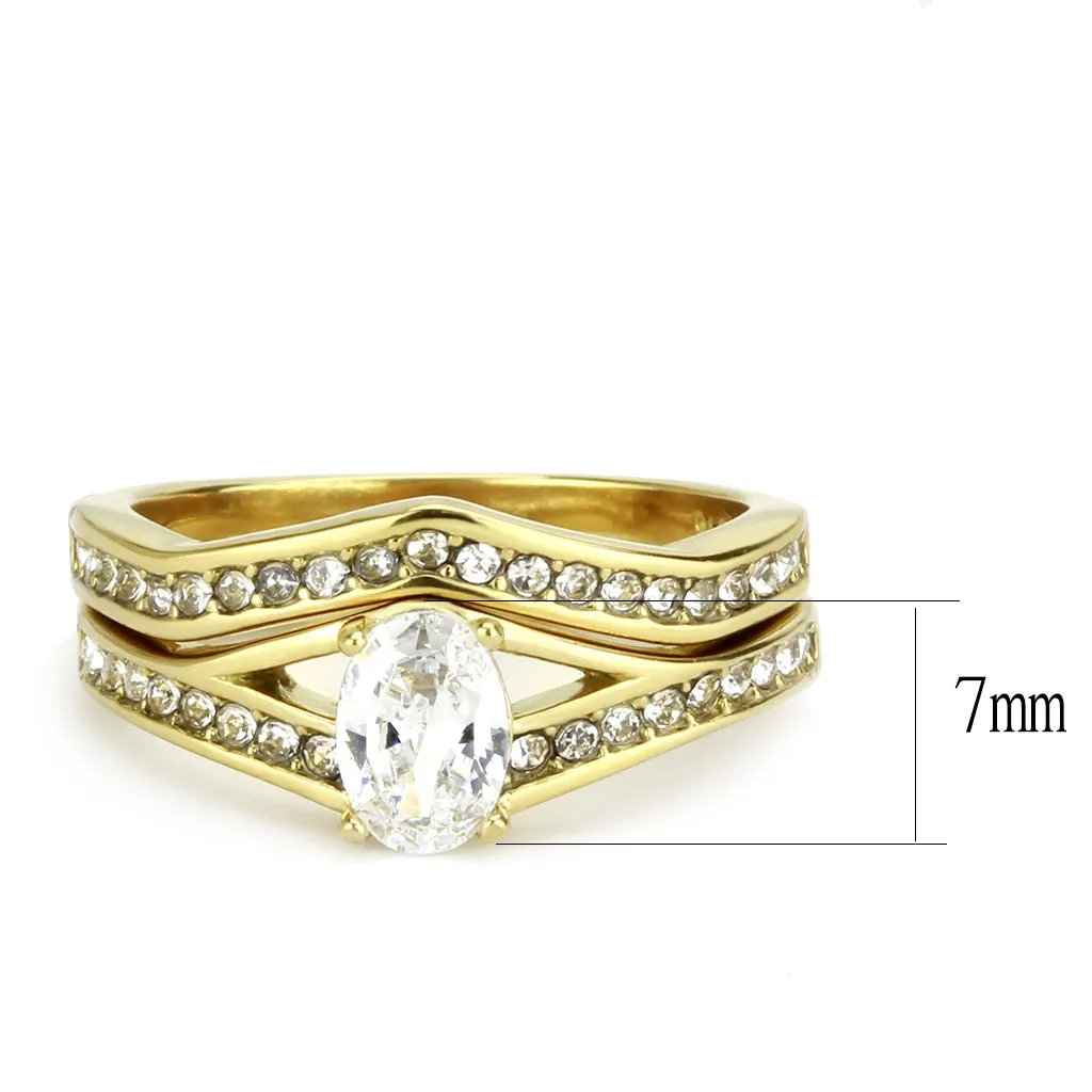 CJ3706 Wholesale Women's Stainless Steel IP Gold AAA Grade CZ Clear Stackable Ring Set