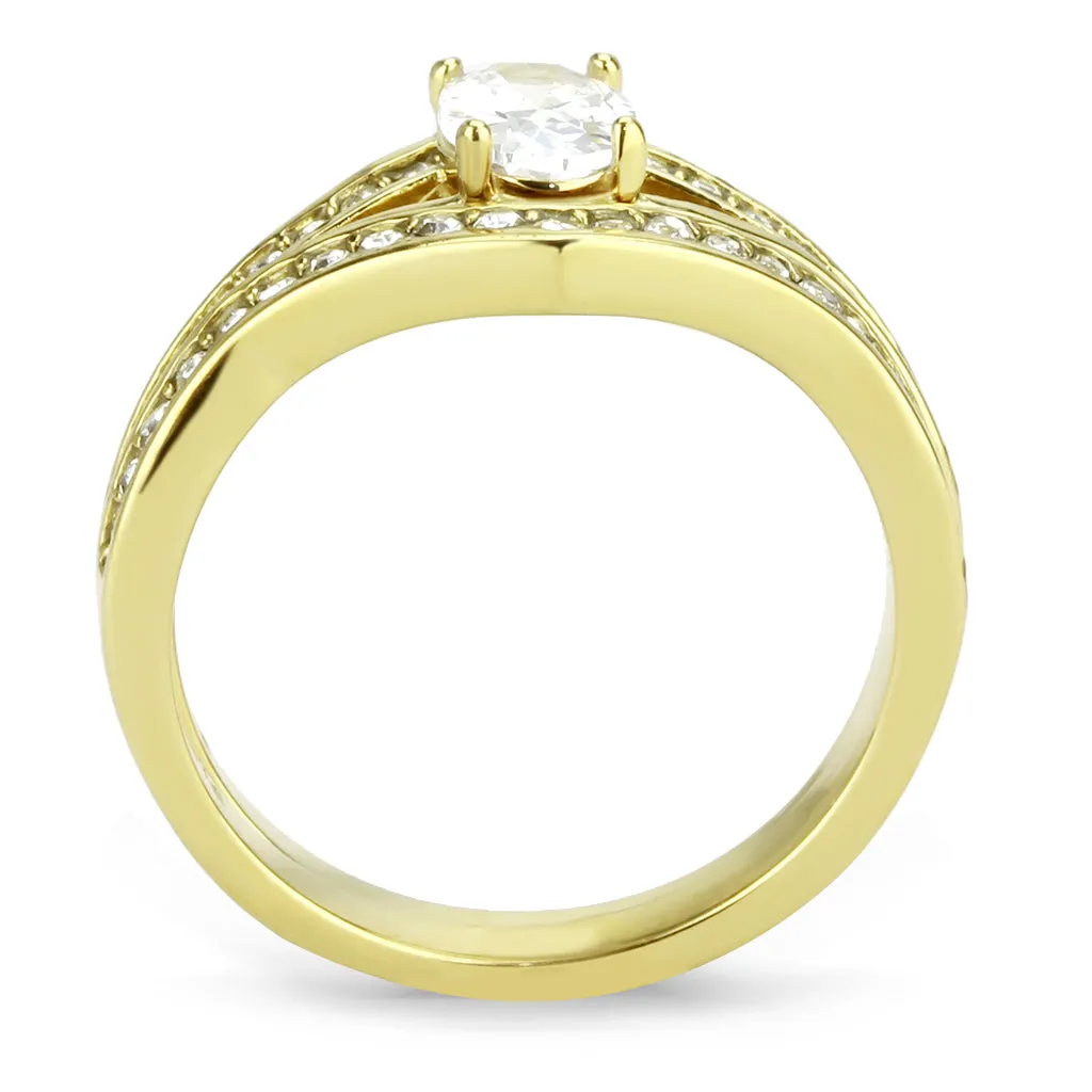 CJ3706 Wholesale Women's Stainless Steel IP Gold AAA Grade CZ Clear Stackable Ring Set