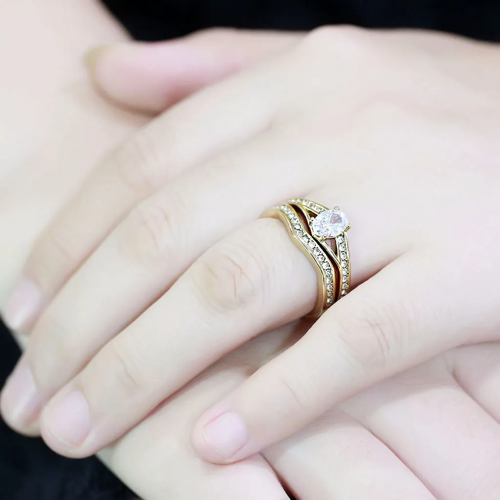 CJ3706 Wholesale Women's Stainless Steel IP Gold AAA Grade CZ Clear Stackable Ring Set