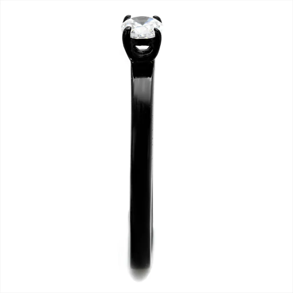 CJE2016 IP Black Stainless Steel CZ Solitaire Ring