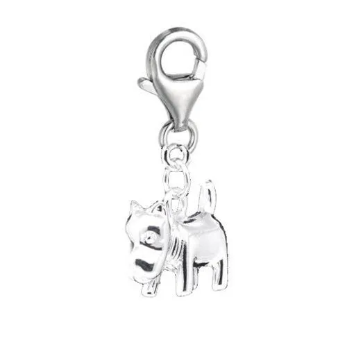 Clip on Dog Charm Pendant for European Jewelry w/ Lobster Clasp