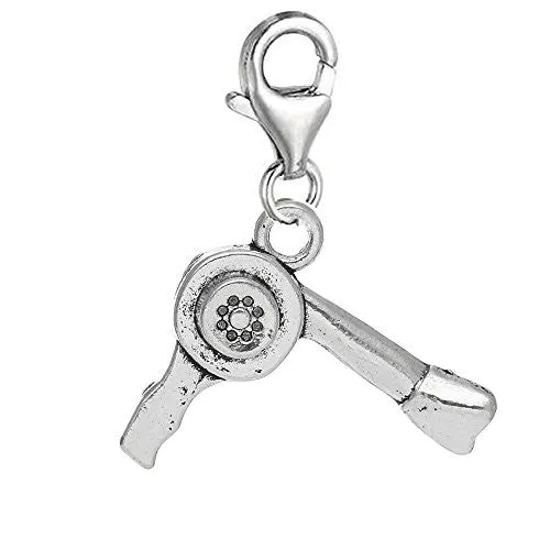 Clip on Hair Dryer Charm Dangle Pendant for European Clip on Charm Jewelry w/ Lobster Clasp
