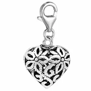 Clip on Hallow Heart Charm Dangle Pendant for European Clip on Charm Jewelry w/ Lobster Clasp
