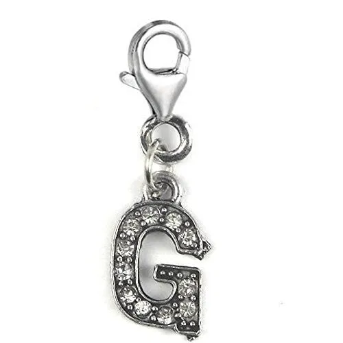 Clip on Letter G Dangle Charm Pendant for European Clip on Charm Jewelry w/ Lobster Clasp