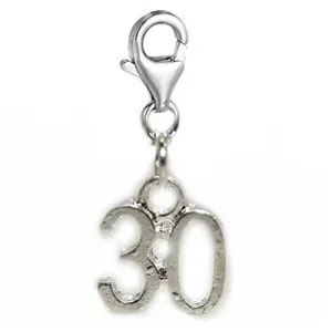 Clip on Number 30 Dangle Charm Pendant for European Clip on Charm Jewelry w/ Lobster Clasp