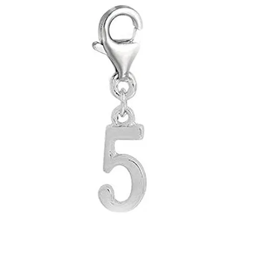 Clip on Number 5 Dangle Charm Pendant for European Clip on Charm Jewelry w/ Lobster Clasp
