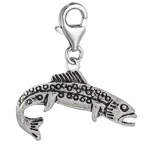 Clip on Salmon Fish Charm Dangle Pendant for European Clip on Charm Jewelry w/ Lobster Clasp