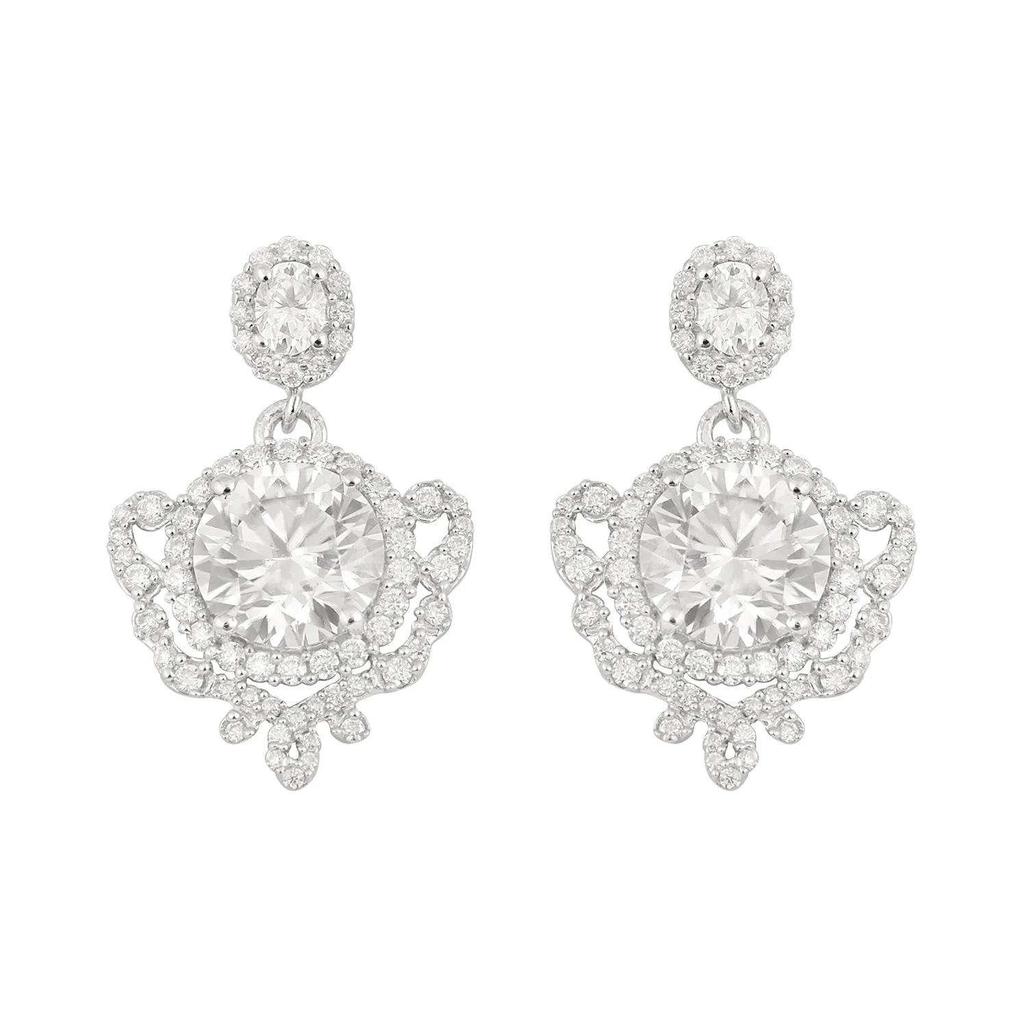 Cluster Earrings Round Moissanite 925 Sterling Silver Dangle Drop Women Earrings