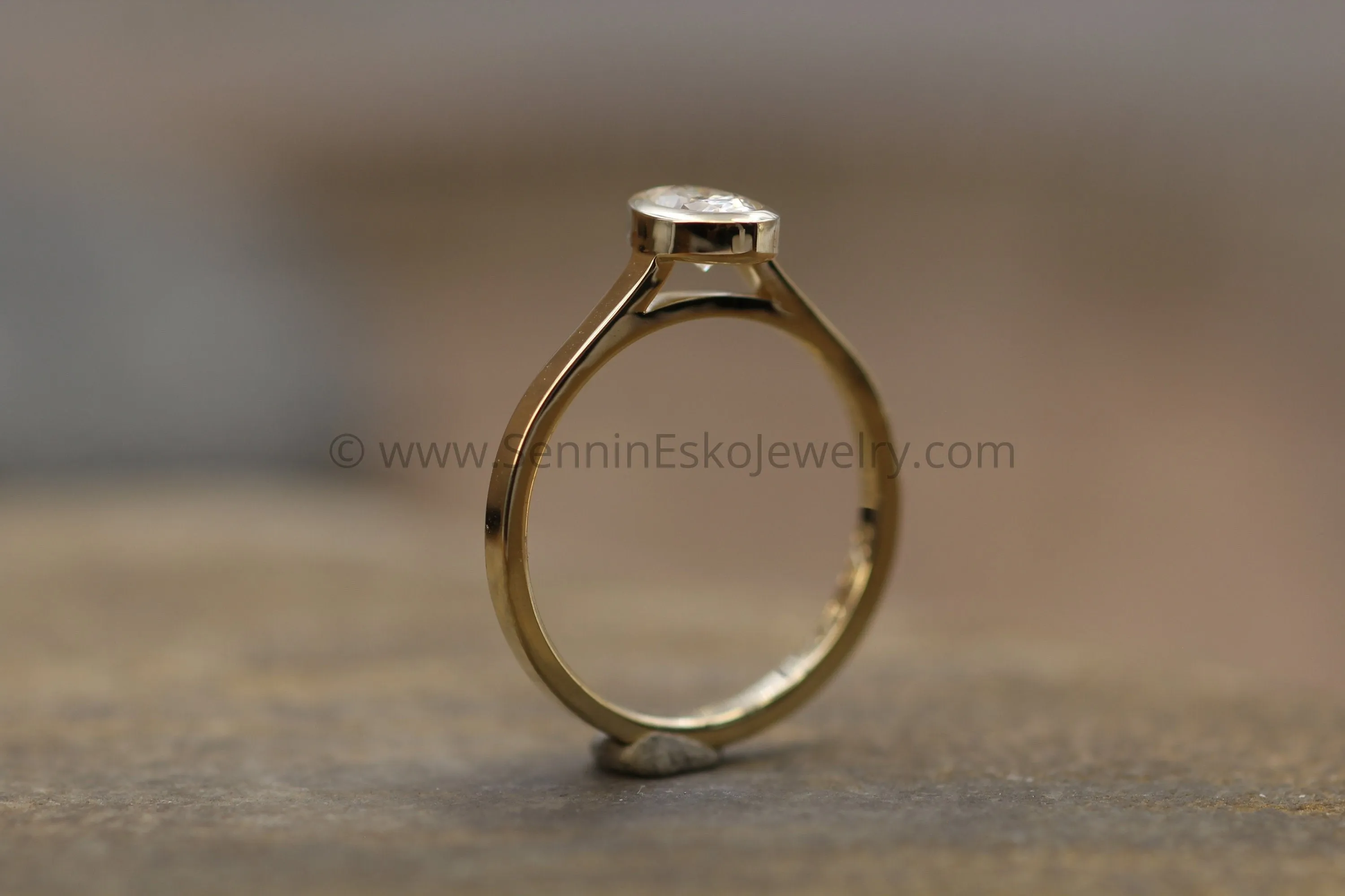 Colorless Moissanite 4x6mm Oval Peekaboo Bezel Solitaire Ring -  Forever One Moissanite - Glossy Moissanite Ring - Moissanite Solitaire