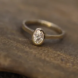 Colorless Moissanite 4x6mm Oval Peekaboo Bezel Solitaire Ring -  Forever One Moissanite - Glossy Moissanite Ring - Moissanite Solitaire