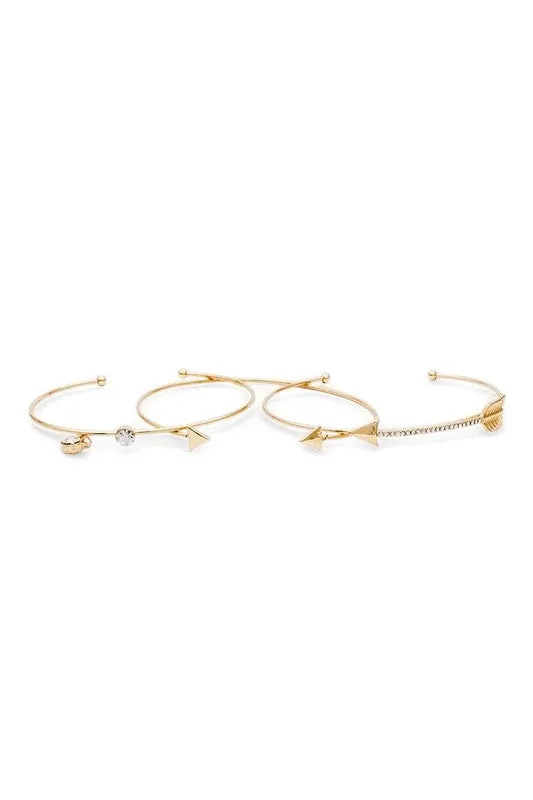 Crystal Arrow Mix Women's Charm Dainty Bangle Set