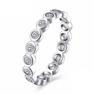 Crystal Beads Sterling Silver Ring - Bubble Detailing with Cubic Zirconia Stones - Classic Band rings