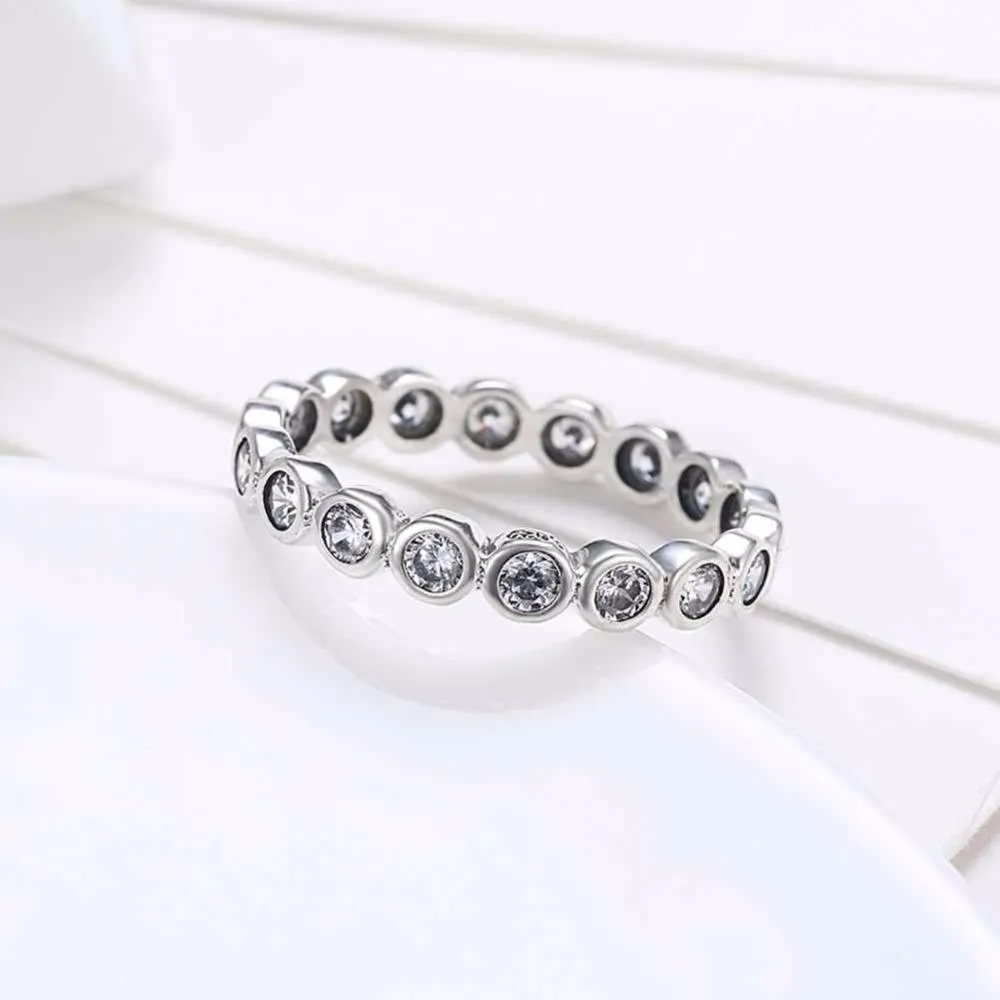 Crystal Beads Sterling Silver Ring - Bubble Detailing with Cubic Zirconia Stones - Classic Band rings