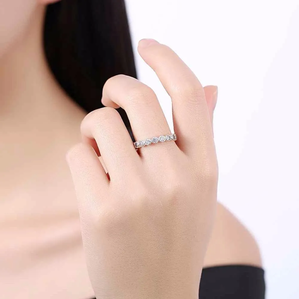 Crystal Beads Sterling Silver Ring - Bubble Detailing with Cubic Zirconia Stones - Classic Band rings
