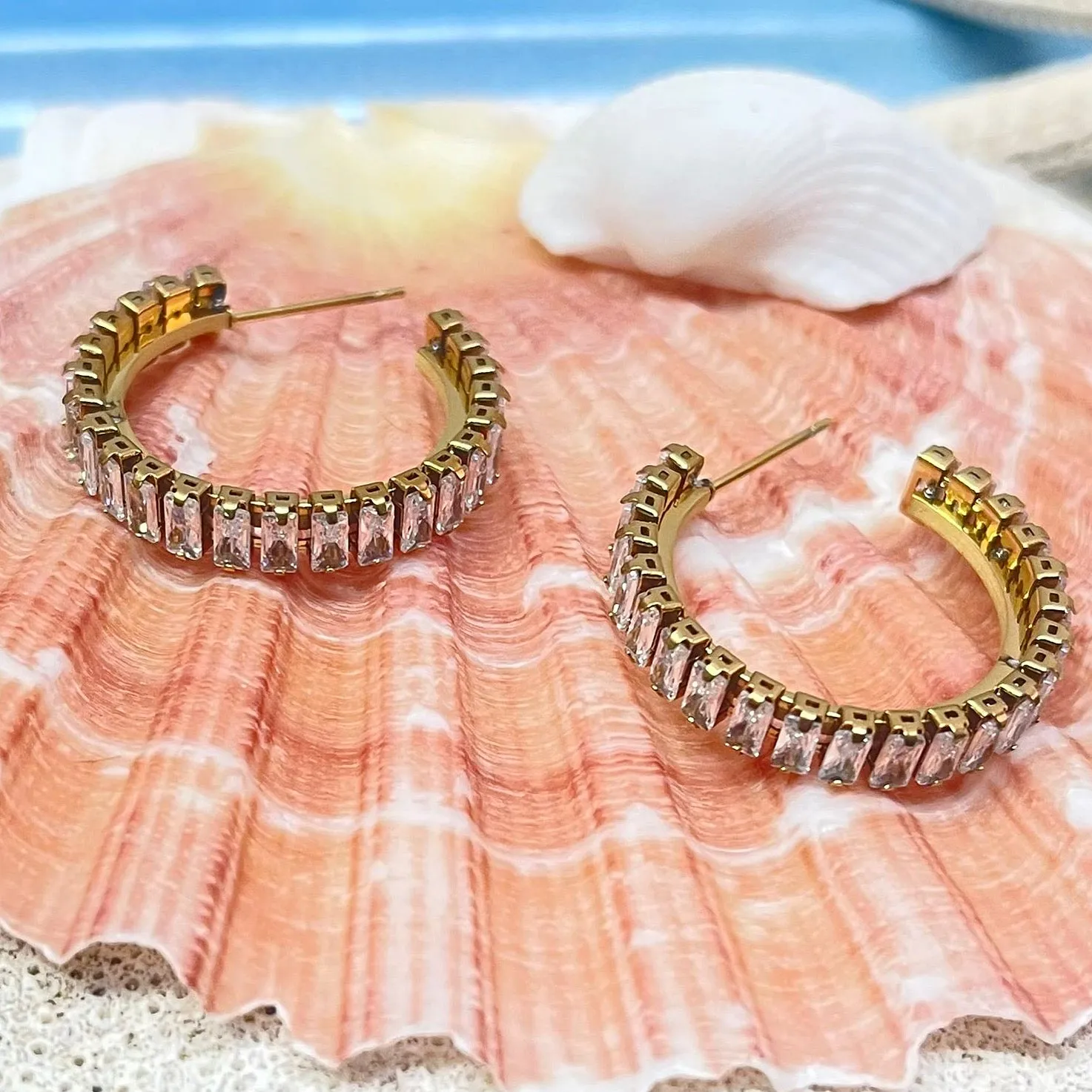 Crystal Hoop Gold Earring