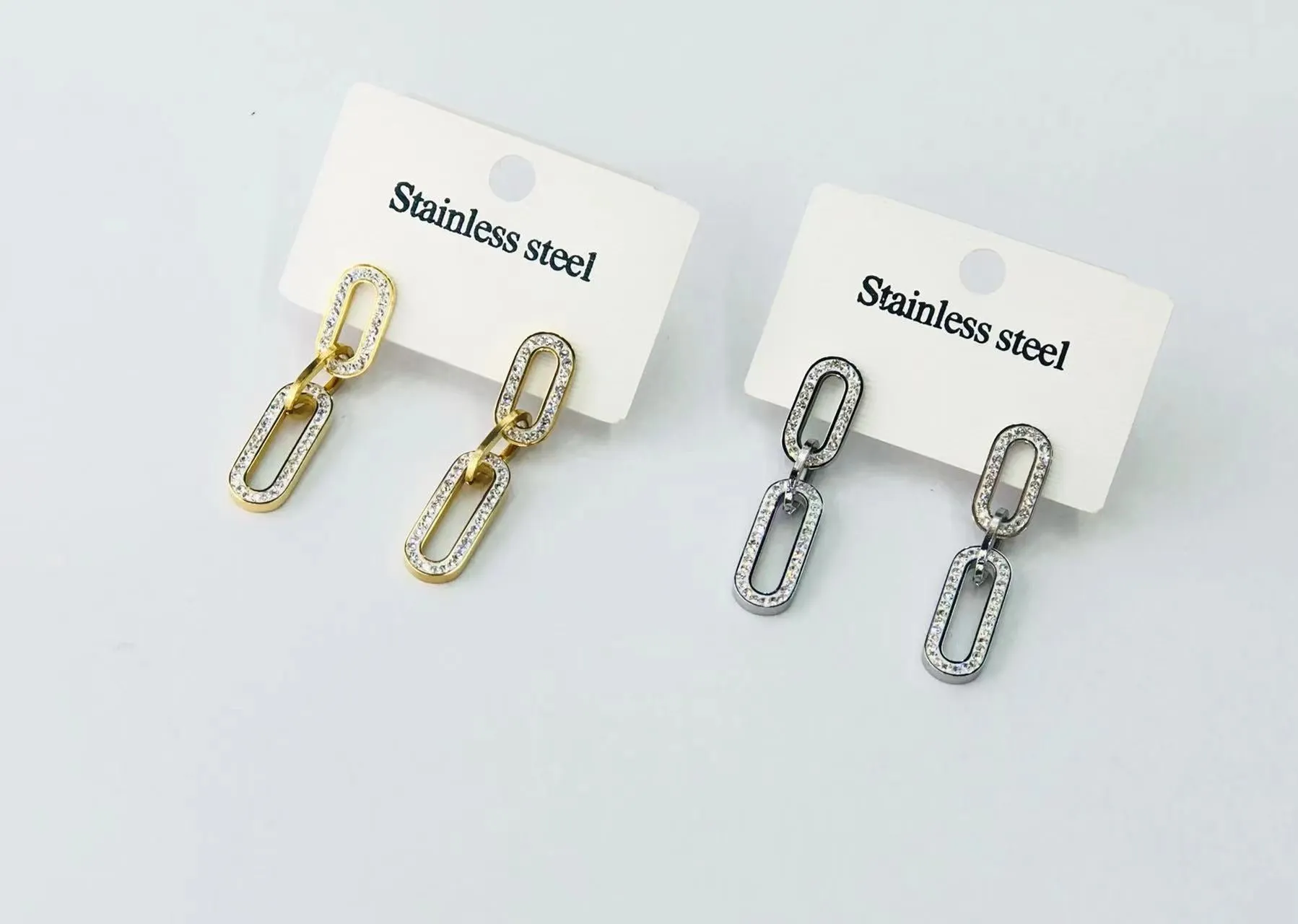 Crystal Oval Chain Silver Earring