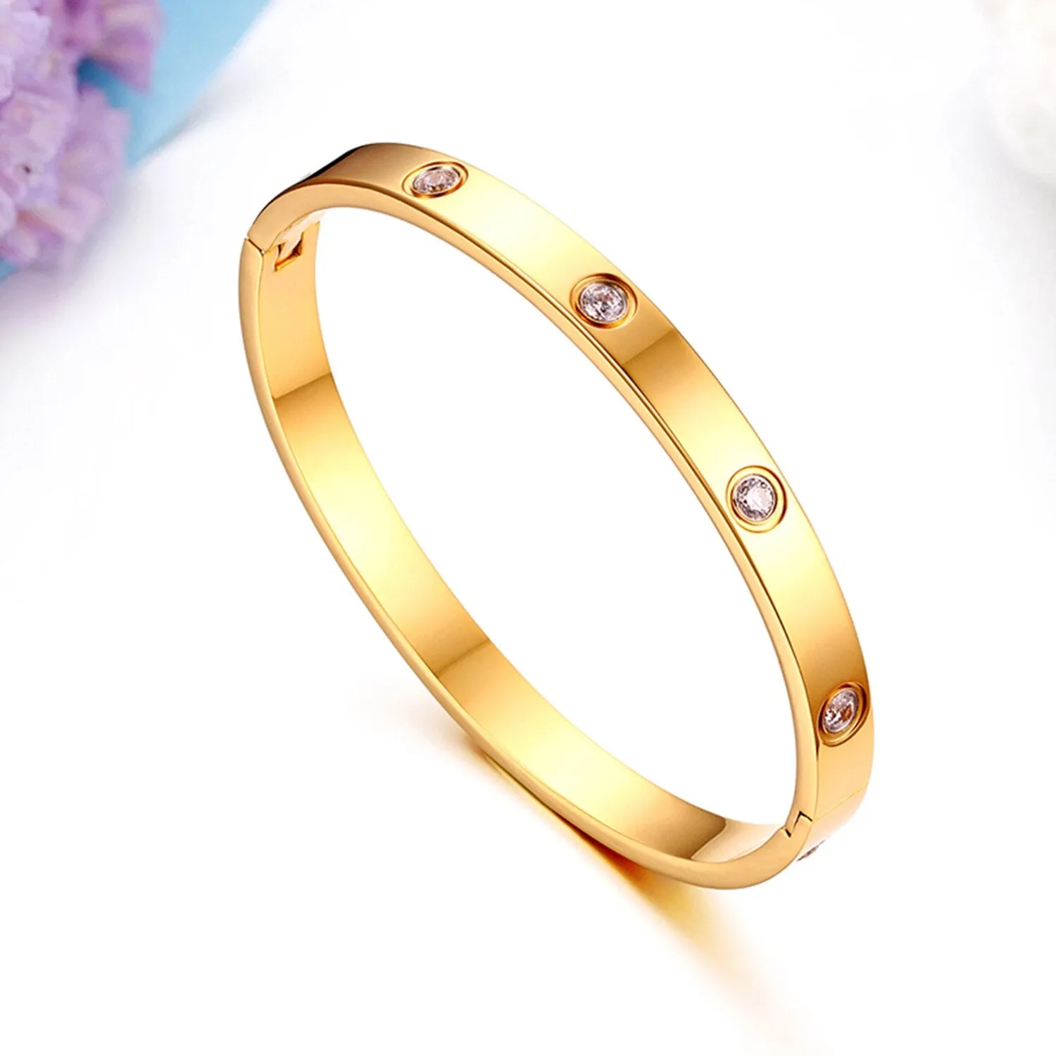 Crystal Stud Bangle Bracelet Gold