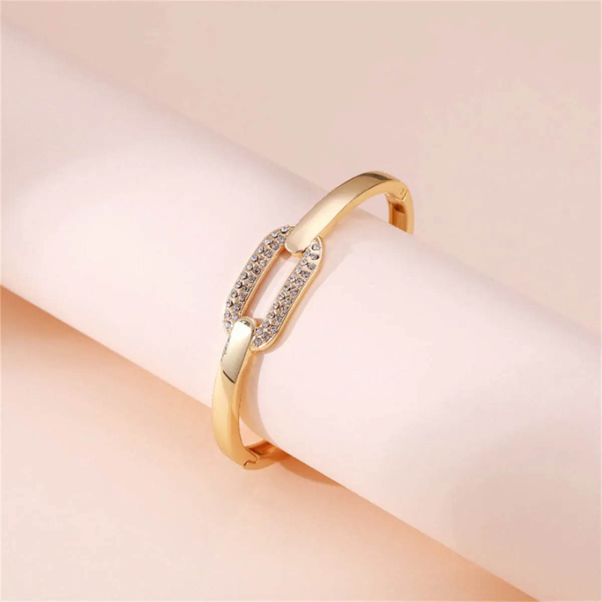 Cubic Zirconia & 18K Gold-Plated Oval Bangle