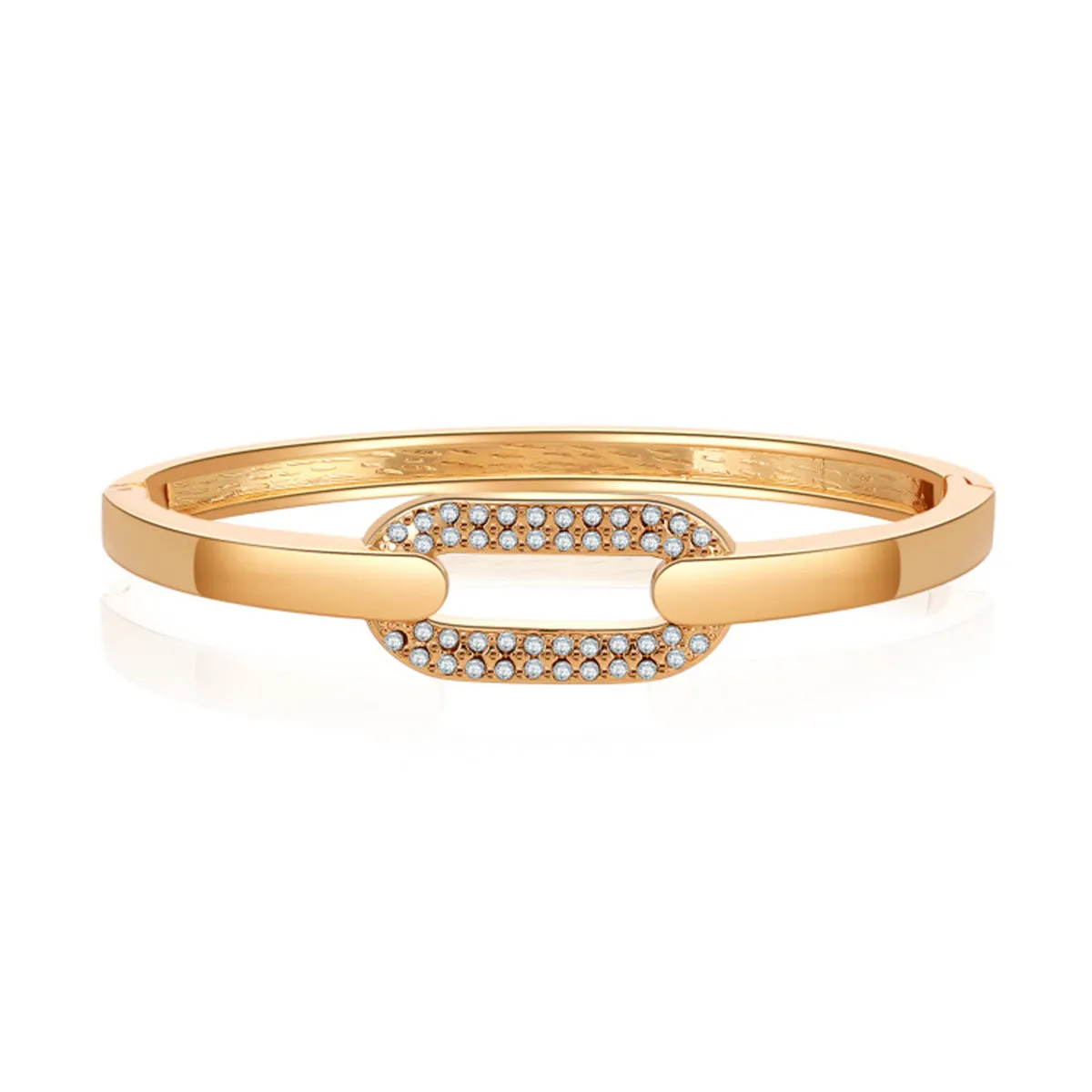 Cubic Zirconia & 18K Gold-Plated Oval Bangle