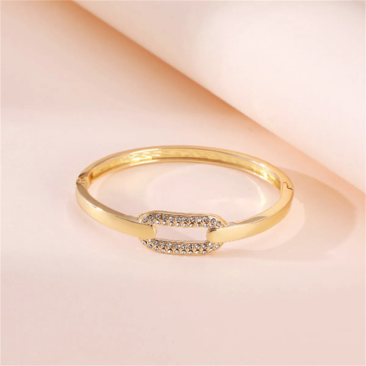 Cubic Zirconia & 18K Gold-Plated Oval Bangle