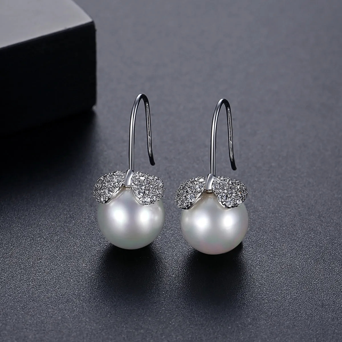 Cubic Zirconia & Pearl Silver-Plated Heart Leaf Drop Earrings