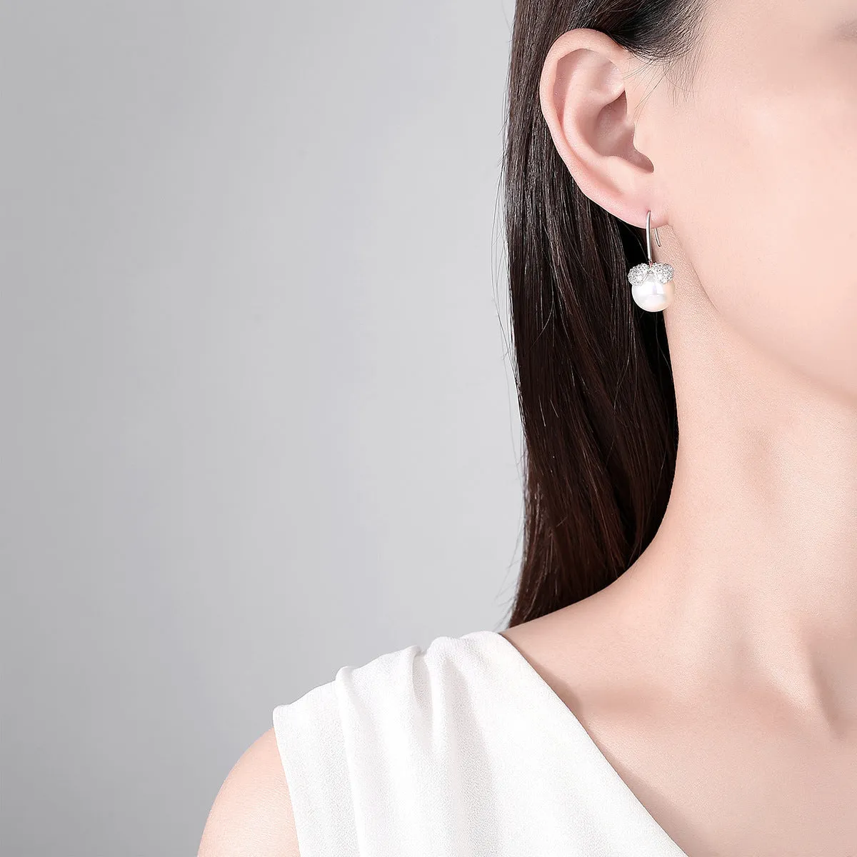 Cubic Zirconia & Pearl Silver-Plated Heart Leaf Drop Earrings
