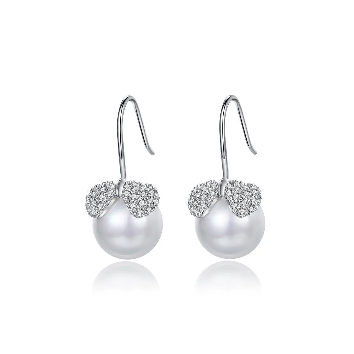 Cubic Zirconia & Pearl Silver-Plated Heart Leaf Drop Earrings