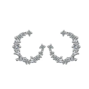 Cubic Zirconia & Silver-Plated Crescent Stud Earrings