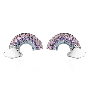 Cubic Zirconia & Silver-Plated Rainbow Stud Earrings