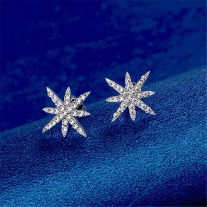 Cubic Zirconia & Silver-Plated Shinning Star Stud Earrings