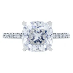 *Cushion Crushed Ice Moissanite 4 Prongs Diamond Accent Ice Solitaire Ring