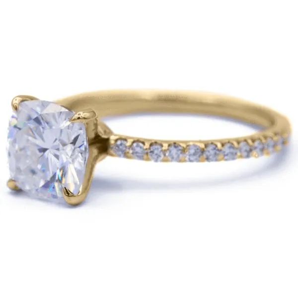 Cushion Moissanite 4 Prongs Diamond Accent Ice Solitaire Ring