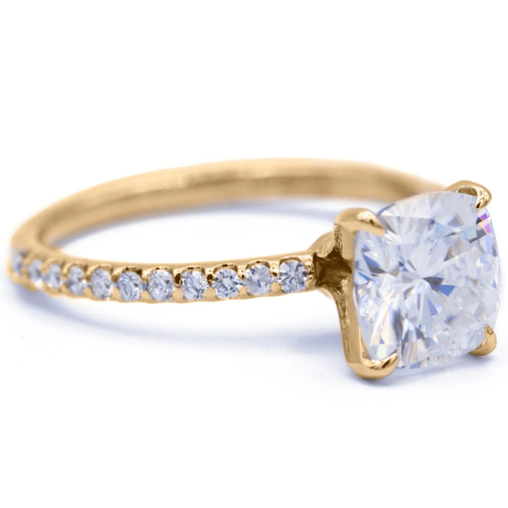 Cushion Moissanite 4 Prongs Diamond Accent Ice Solitaire Ring