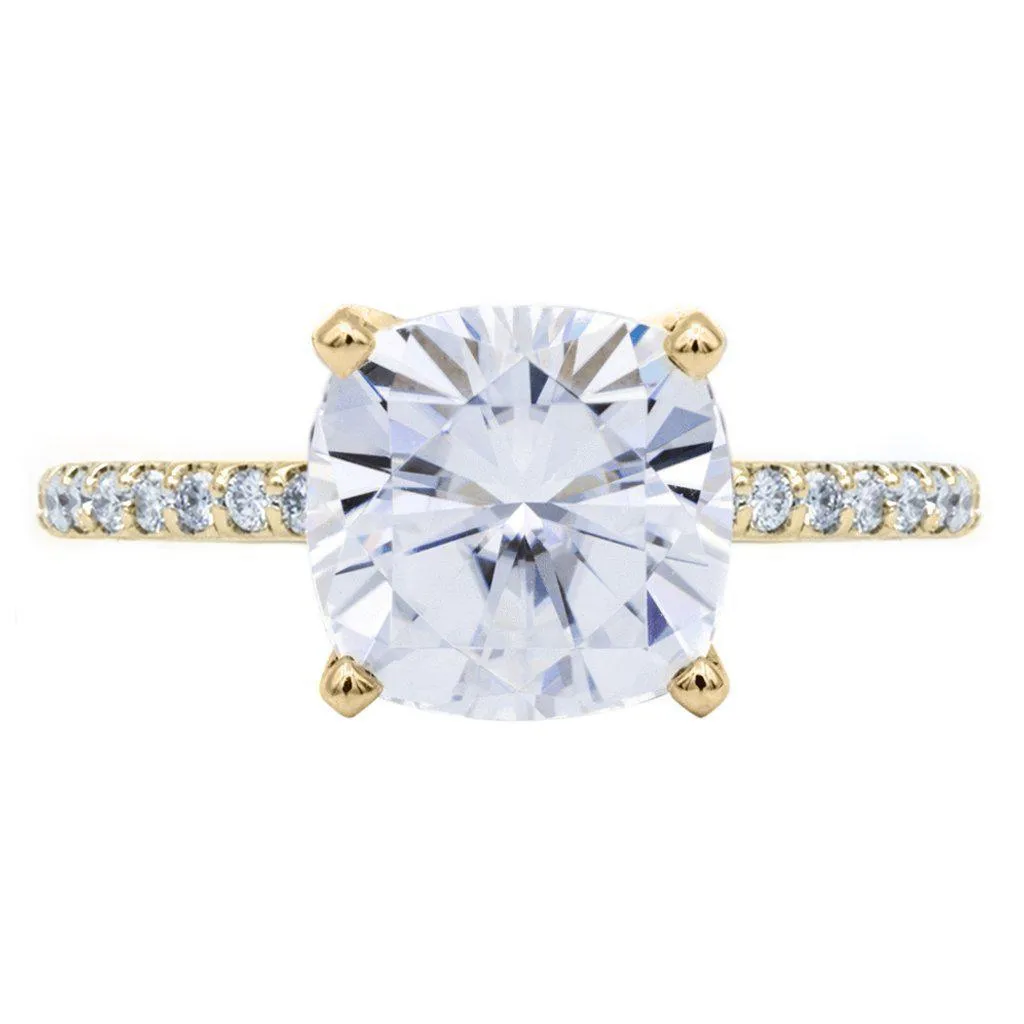 Cushion Moissanite 4 Prongs Diamond Accent Ice Solitaire Ring