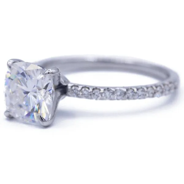 Cushion Moissanite 4 Prongs Diamond Accent Ice Solitaire Ring