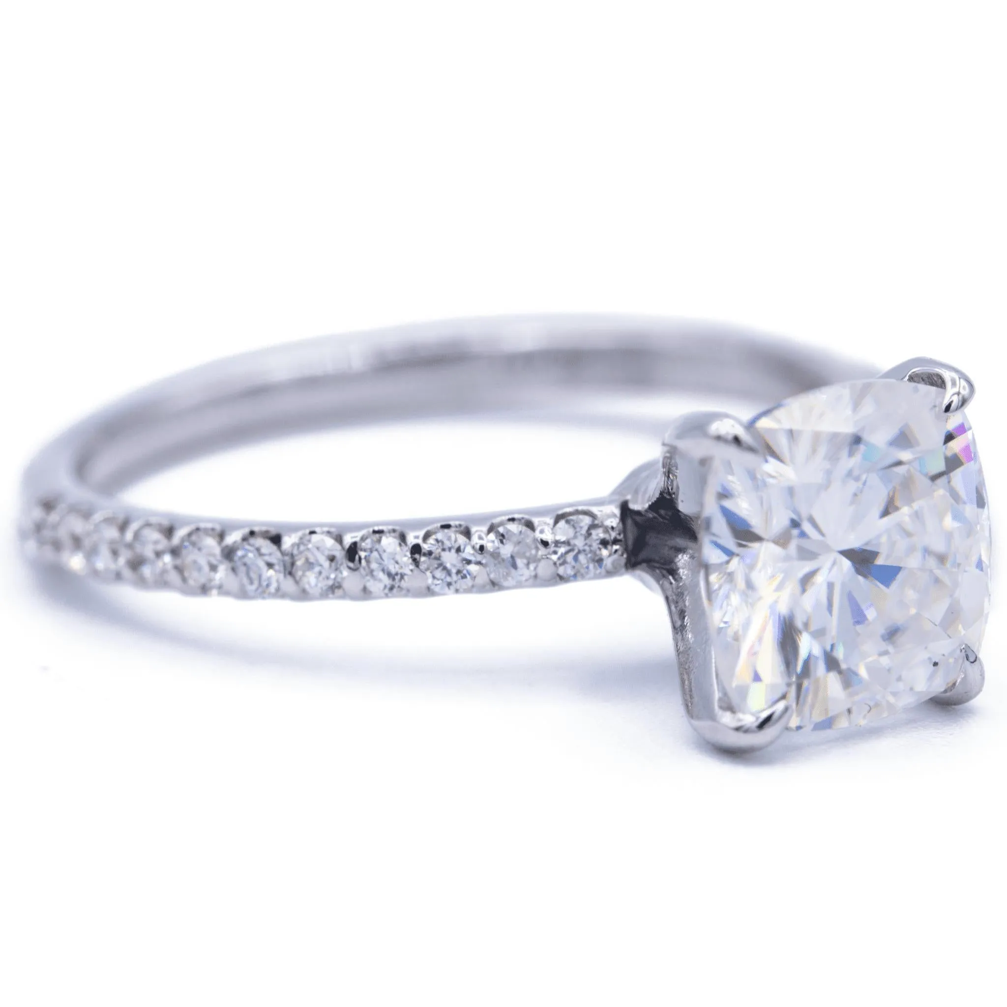 Cushion Moissanite 4 Prongs Diamond Accent Ice Solitaire Ring