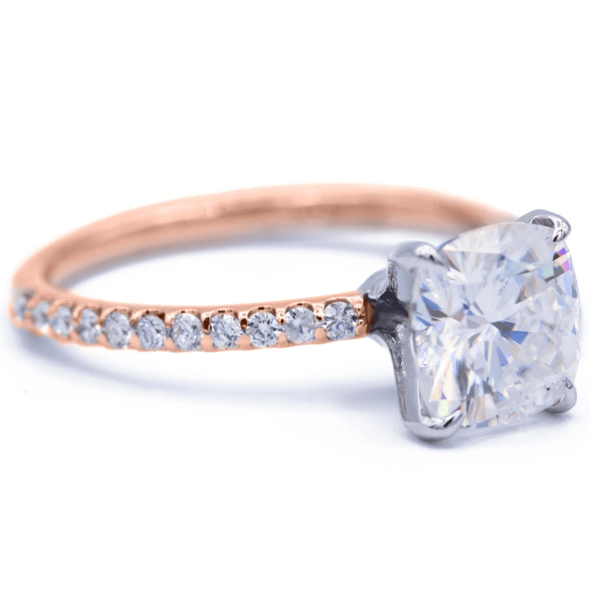 Cushion Moissanite 4 Prongs Diamond Accent Ice Solitaire Ring