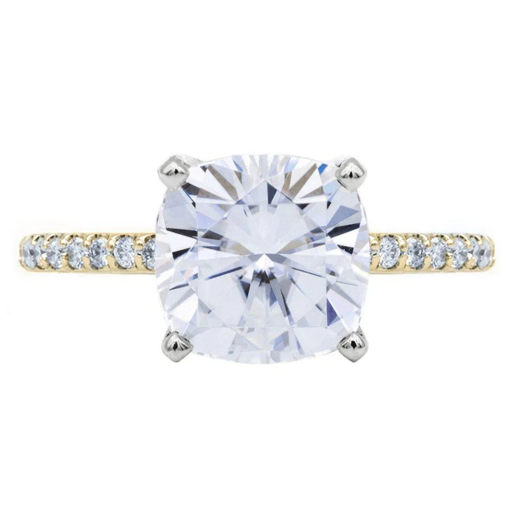 Cushion Moissanite 4 Prongs Diamond Accent Ice Solitaire Ring